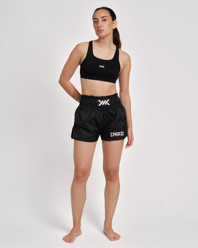 Shorts de Muay Thai Caged Classic – Noir/Blanc femme