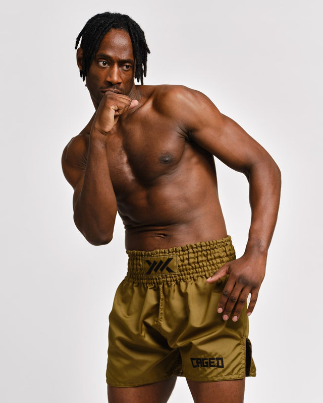 Caged Muay Thai Shorts Classic - Khaki Green/Black
