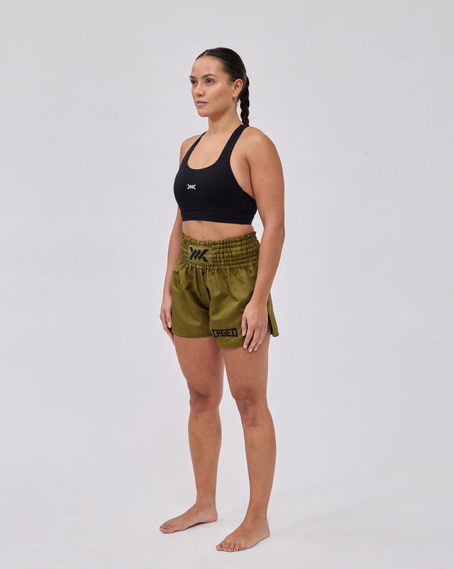 Muay Thai trenky Caged Classic – Khaki/Černé (dámské)