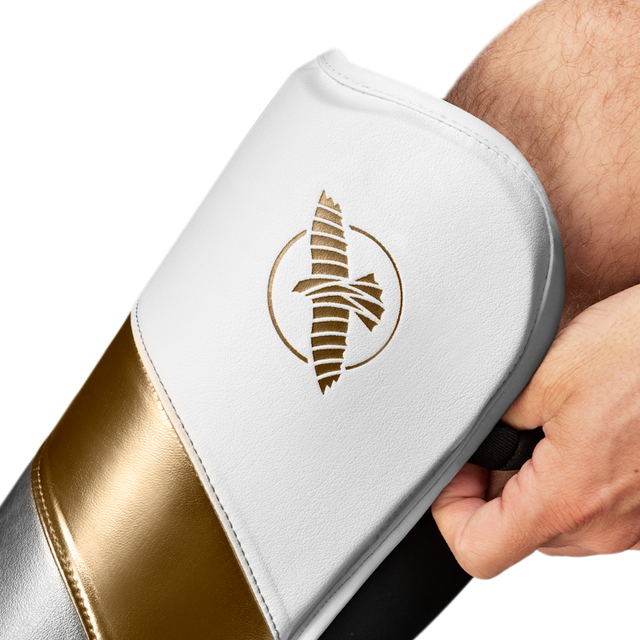 Hayabusa T3 Full Shin Guards - White/Gold