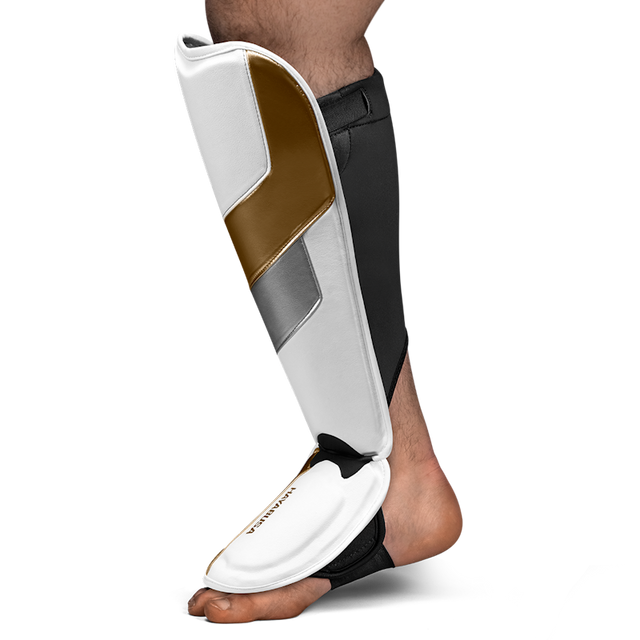 Hayabusa T3 Full Shin Guards - White/Gold