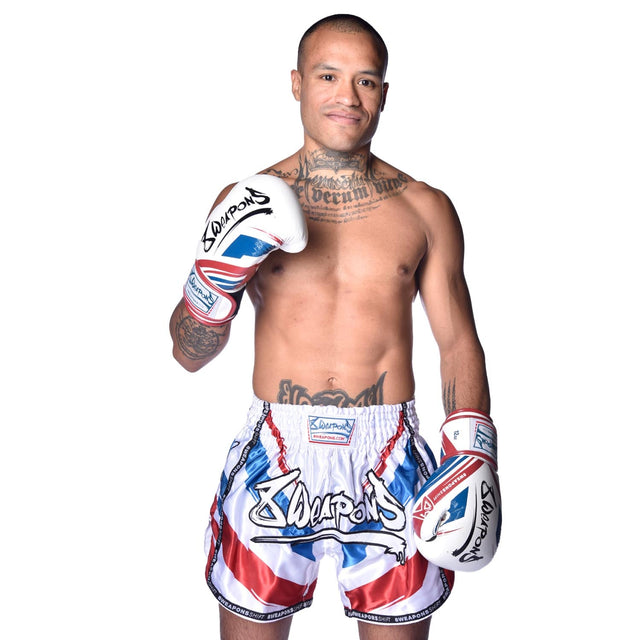 8 WEAPONS Muay Thai Shorts Shift – White/Navy/Red