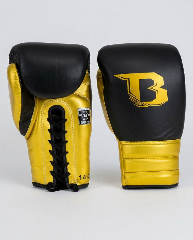 Booster Rapid Strike Lace-Up Boxing Gloves - Black/Gold