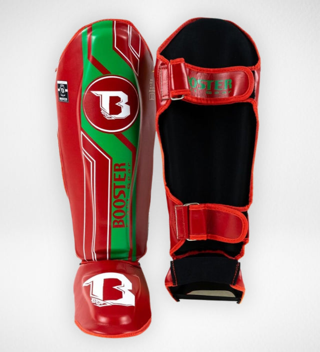 Booster Kickboxing Shin Guards V9 'Morocco' - Red/Green