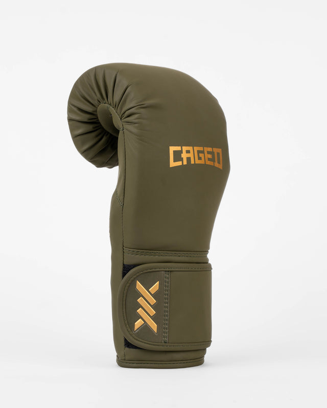 Caged Core Boxing Gloves - Khaki Green/Gold