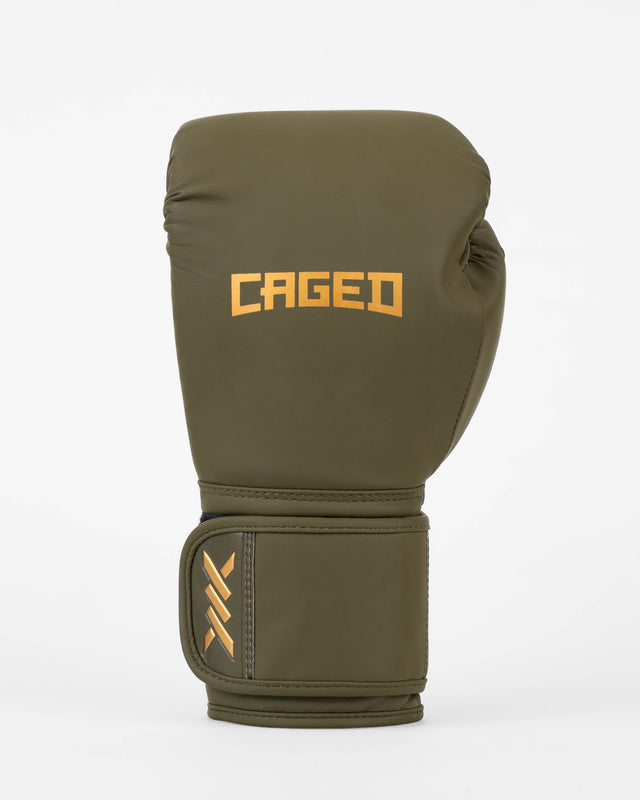 Caged Core Boxing Gloves - Khaki Green/Gold