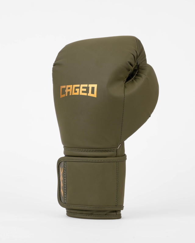Caged Core Boxing Gloves - Khaki Green/Gold
