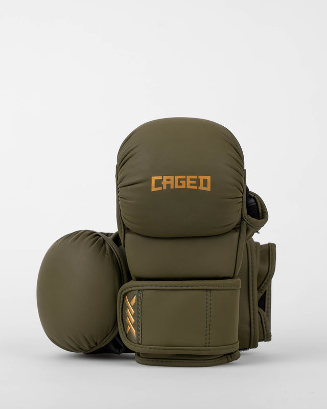 Caged MMA Sparring Shadow Gloves - Khaki Green/Gold