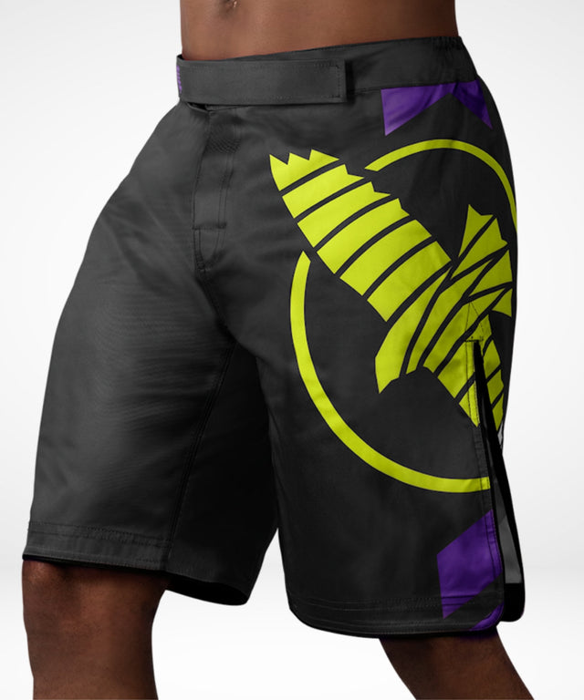 Hayabusa MMA Shorts Icon Long - Black/Neon