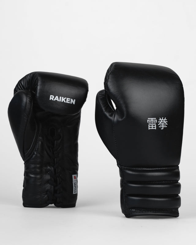 Raiken Boxing Gloves with Lace-Up Closure KIBA - Black
