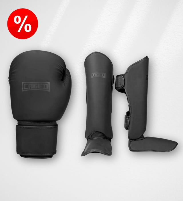 Caged Shadow Bundle Deal – Boxing Gloves + Shin Guards