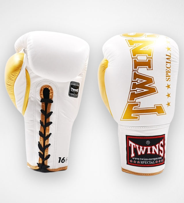 Twins Boxing Gloves BGVLL8 with Lace Closure - White/Gold