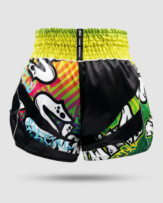 Twins Muay Thai Shorts TTBL Graffiti - Black/Green/Yellow
