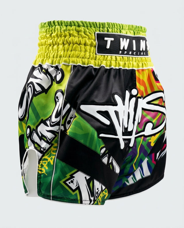 Twins Muay Thai Shorts TTBL Graffiti - Black/Green/Yellow