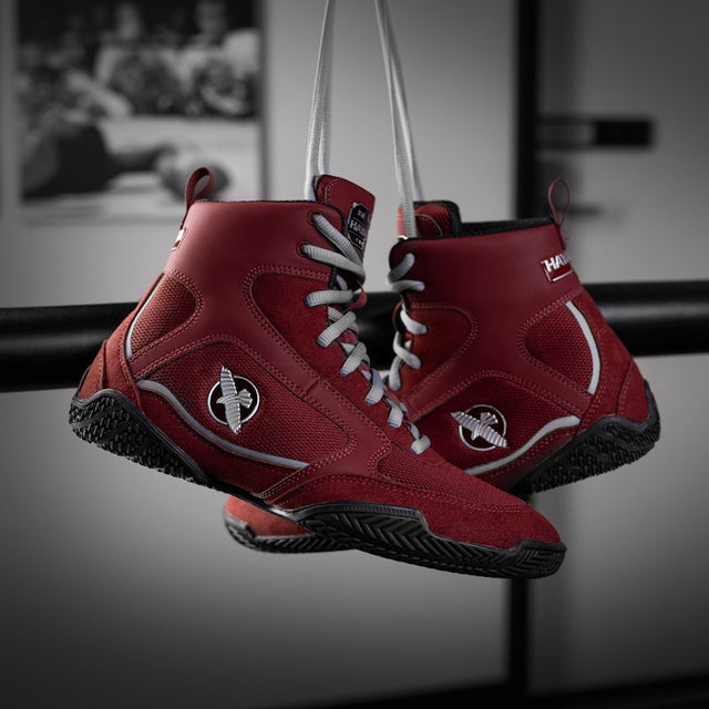 Hayabusa Pro Boxing Shoes - Bordeaux Red/Gray