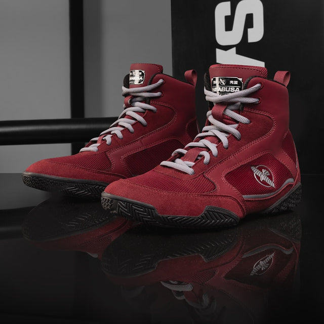 Hayabusa Pro Boxing Shoes - Bordeaux Red/Gray