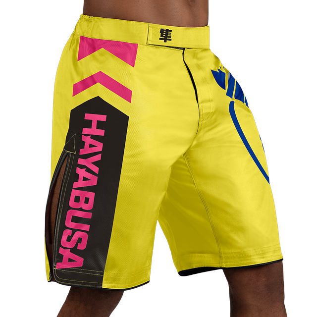 Hayabusa MMA Shorts Icon Long - Yellow/Blue/Pink