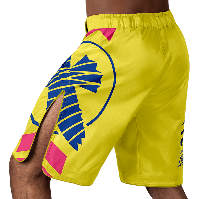 Hayabusa MMA Shorts Icon Long - Yellow/Blue/Pink