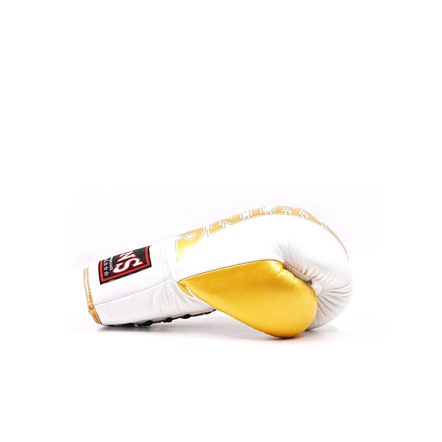 Twins Boxing Gloves BGVLL8 with Lace Closure - White/Gold