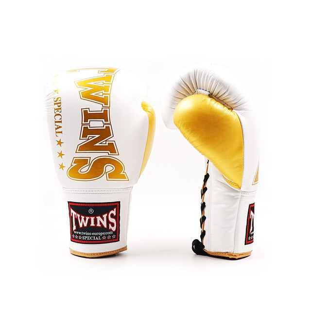 Twins Boxing Gloves BGVLL8 with Lace Closure - White/Gold