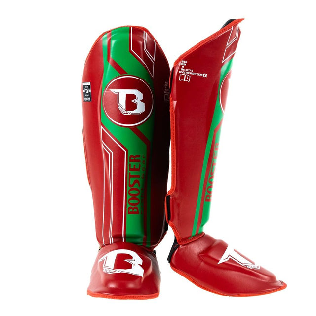 Booster Kickboxing Shin Guards V9 'Morocco' - Red/Green