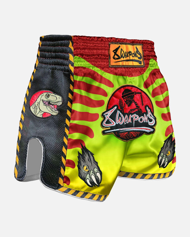 8 WEAPONS Muay Thai Shorts Jurassic – Neon Green/Blood Red