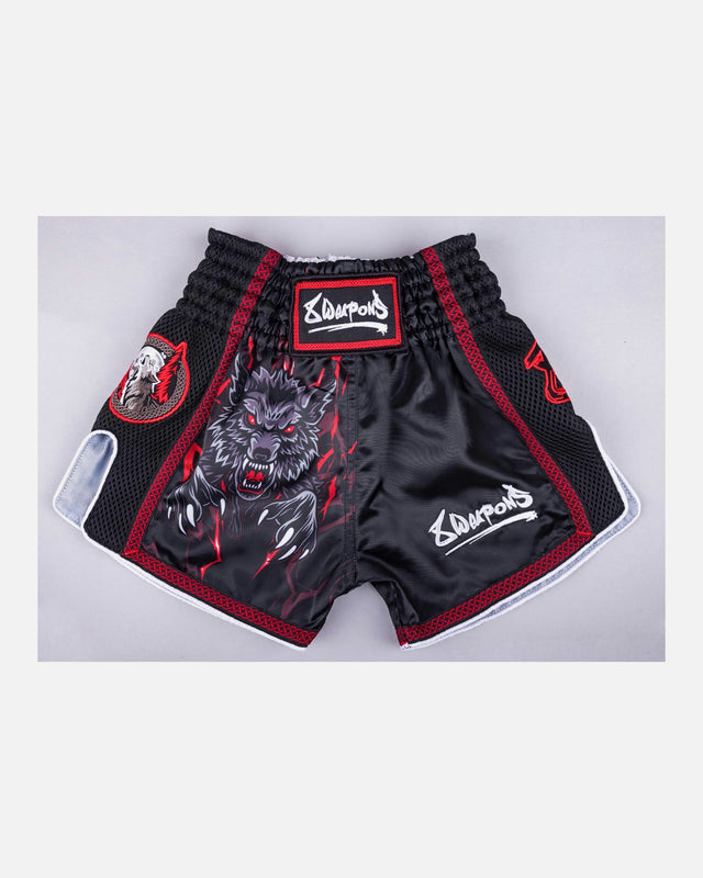 8 WEAPONS Muay Thai Shorts Beastial Wolf – Black/Red
