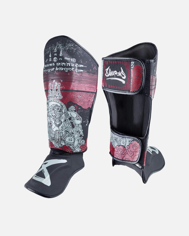 8 WEAPONS Shin guards Hanuman Yant – Black/Red