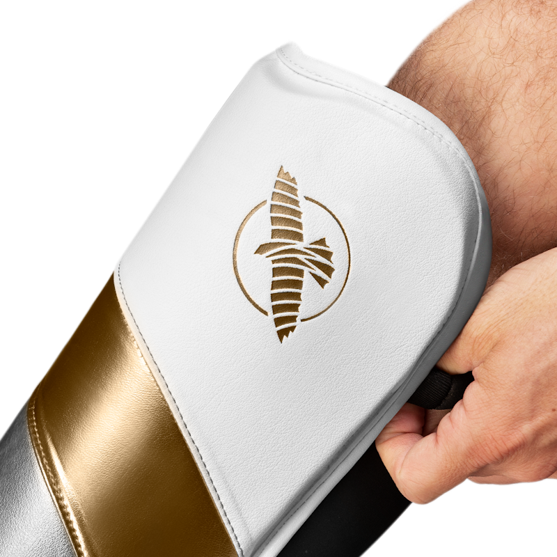 Hayabusa T3 Full Shin Guards - White/Gold