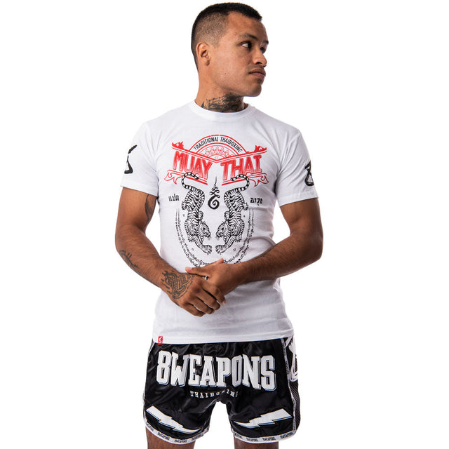 8 WEAPONS T-Shirt Sak Yant Tigers – White
