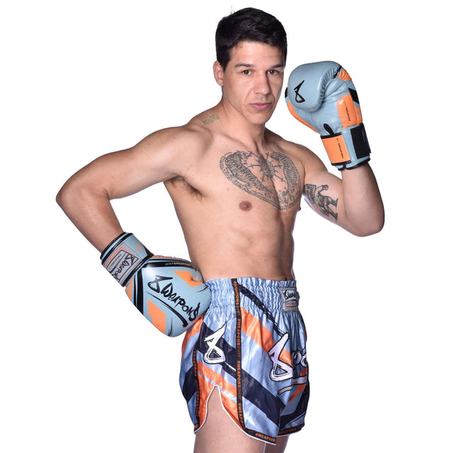 8 WEAPONS Muay Thai Shorts Shift – Ice Grey/Orange