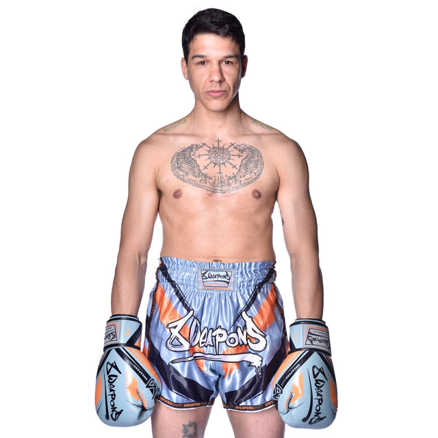 8 WEAPONS Muay Thai Shorts Shift – Ice Grey/Orange