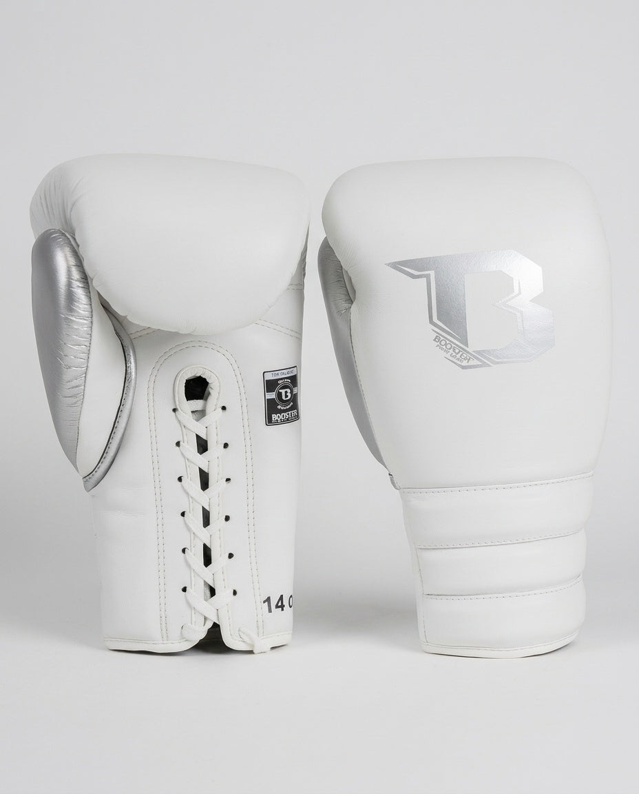 Booster Boxing Gloves Rapid Strike with laces - White/Silver