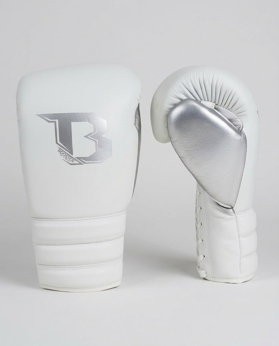 Booster Boxing Gloves Rapid Strike with laces - White/Silver