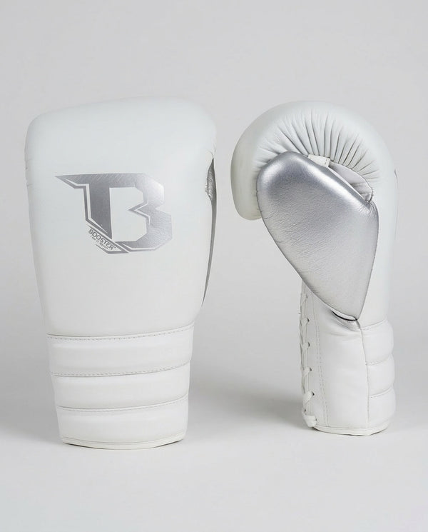 Booster Boxing Gloves Rapid Strike with laces - White/Silver
