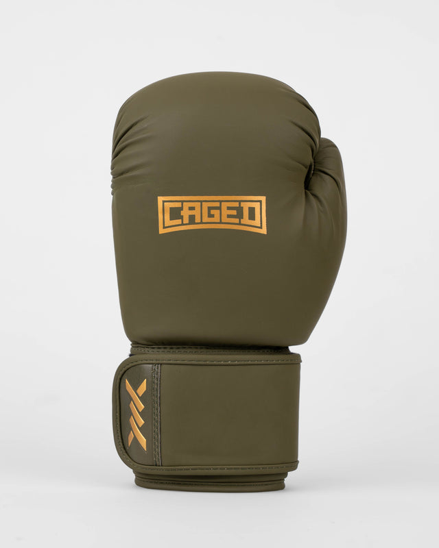 Caged Shadow Boxing Gloves - Khaki Green/Gold