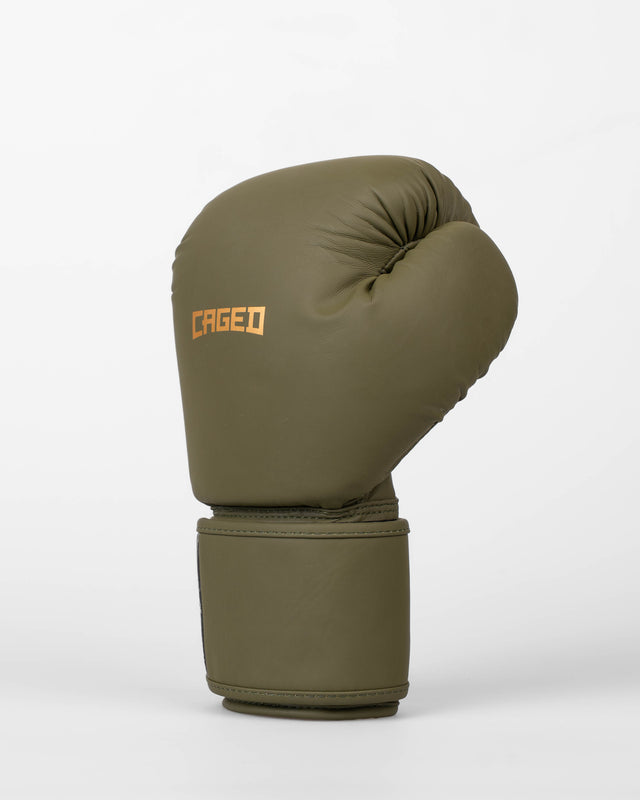 Caged Spark Kids Boxing Gloves – Khaki Green/Gold