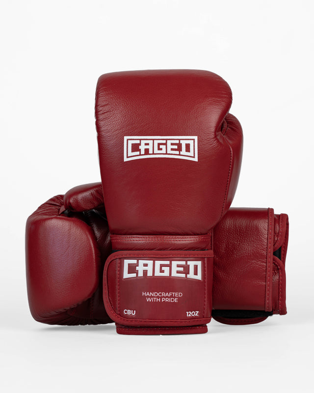 Caged Boxing Gloves 'X' Series - Bordeaux Red/White