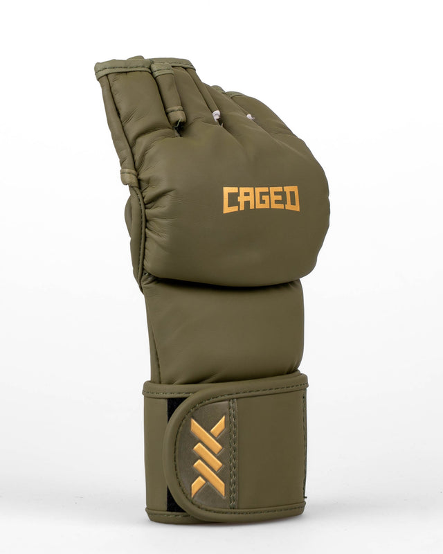 Caged MMA Gloves Shadow - Khaki Green/Gold