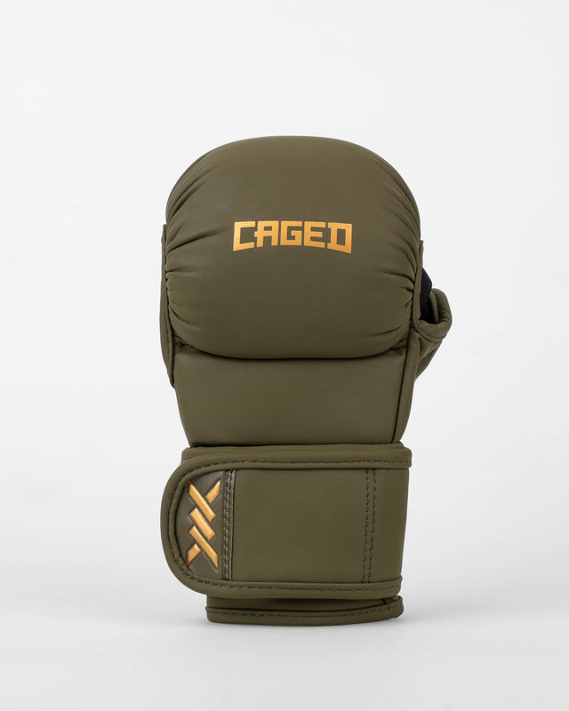Caged MMA Sparring Shadow Gloves - Khaki Green/Gold