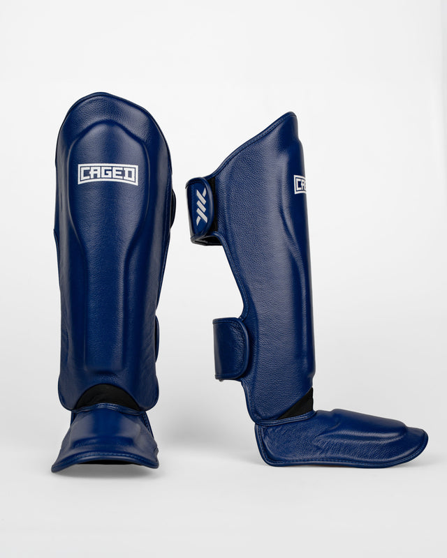 Caged Shin Guards 'X' Series - Navy Blue/White