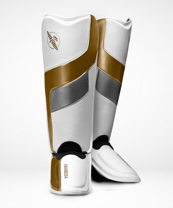 Hayabusa T3 Full Shin Guards - White/Gold