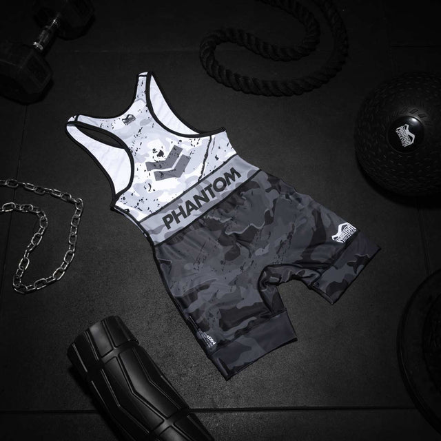 Phantom Athletics Wrestling Singlet Delta – White/Grey/Black