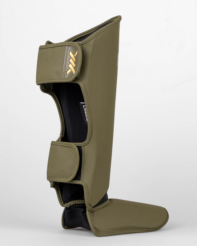 Caged Shadow Shin Guards - Khaki Green/Gold