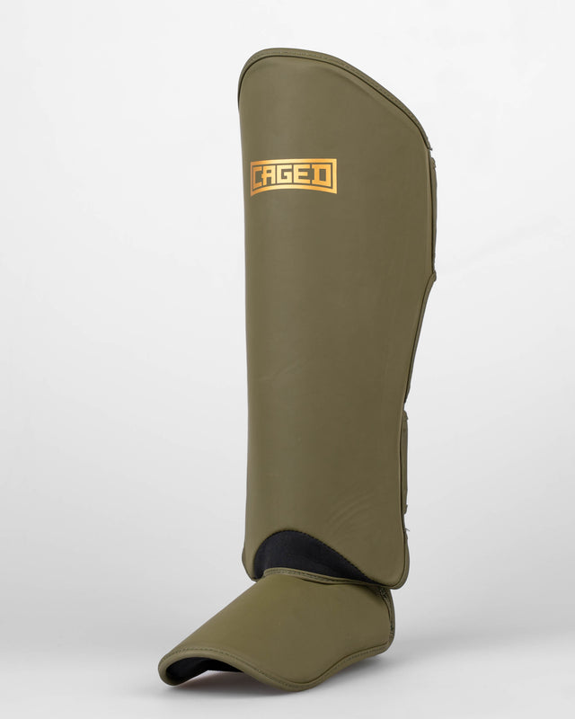 Caged Shadow Shin Guards - Khaki Green/Gold