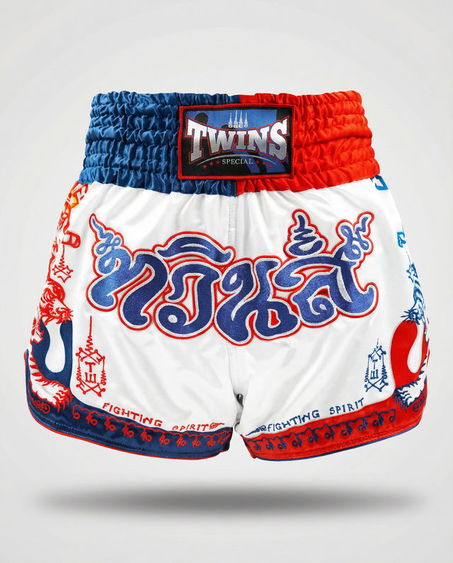 Twins Muay Thai Shorts TTBL Yant - White/Blue/Red