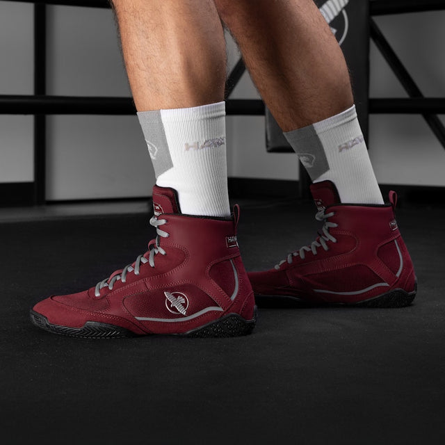 Hayabusa Pro Boxing Shoes - Bordeaux Red/Gray