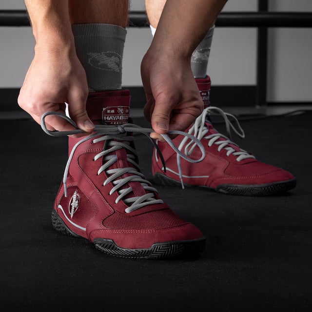 Hayabusa Pro Boxing Shoes - Bordeaux Red/Gray
