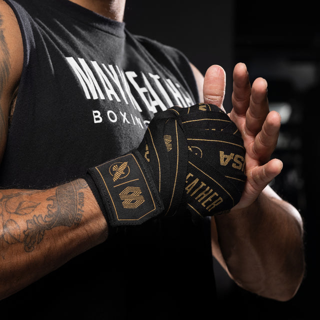 Hayabusa x Mayweather Stretch Boxing Bandages - Black/Gold
