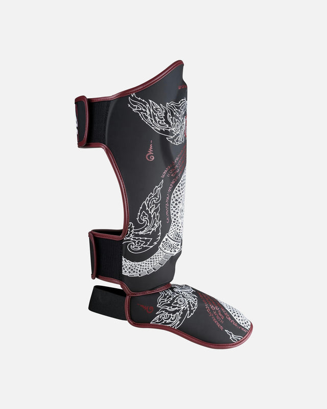 8 WEAPONS Shin guards Sak Yant Naga – Black/Burgundy
